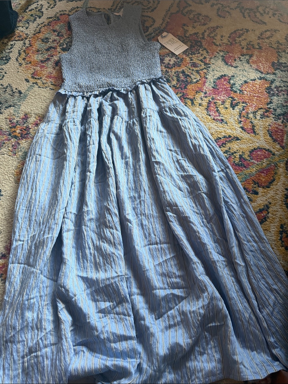 Time and Tru Light Blue Striped Maxi Skirt Dress